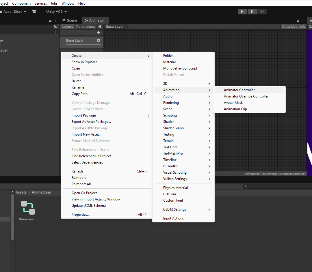Create Animator Controller menu