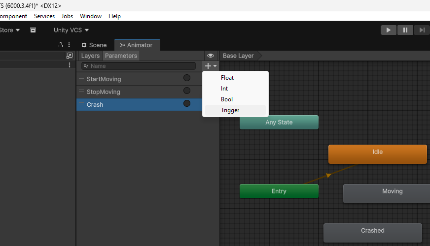 Parameters panel with triggers